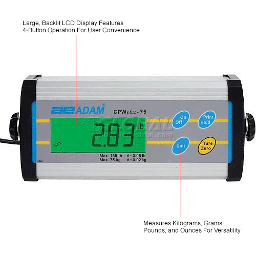 Adam Equipment CPWplus 75 Digital Bench Scale 165lb x 0.05lb 11-13/16" x 11-13/16" Platform 12 Adam Equipment CPWplus 75 Digital Bench Scale 165lb x 0.05lb 11-13/16" x 11-13/16" Platform - Image 10