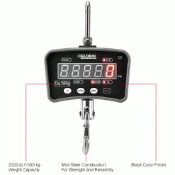 Global Industrial™ Digital Crane Scale with Remote 2000 lbs x 1 lbs -Scales Sales 2022 795871IN 1wco