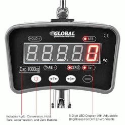 Global Industrial™ Digital Crane Scale with Remote 2000 lbs x 1 lbs -Scales Sales 2022 795871IN 3wco